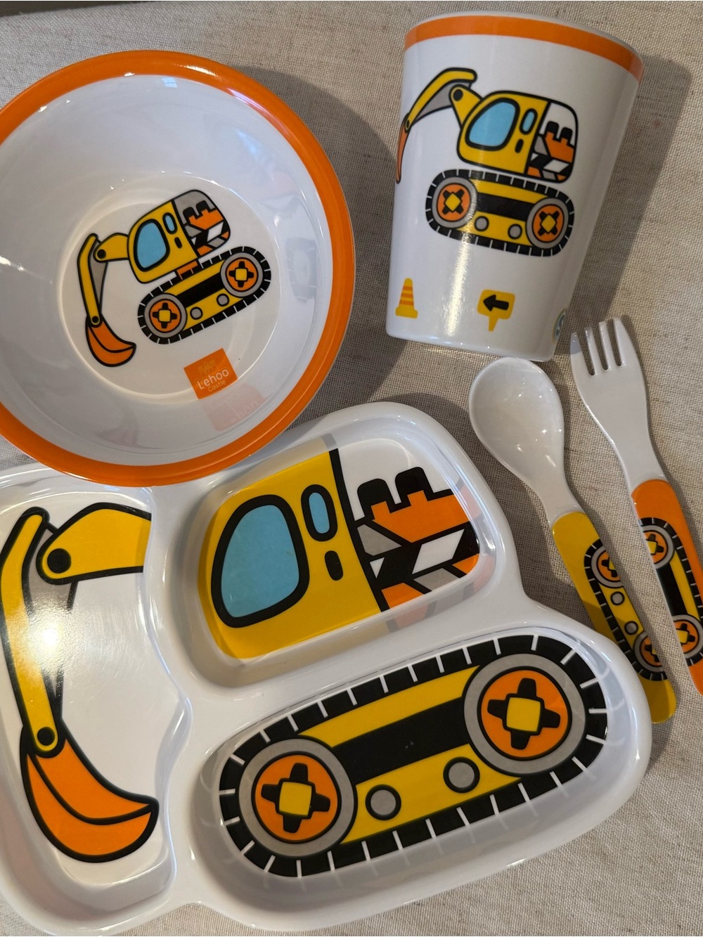 Orange Construction Kids Dinnerware Set - 5-Piece